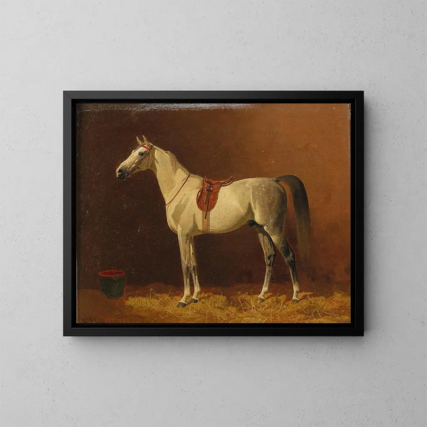 Horse in Stable - Emil Volkers — framed artwork on a wall