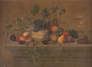 Emil Weichert - Fruit still life with glass chalice nuts and insects.webp