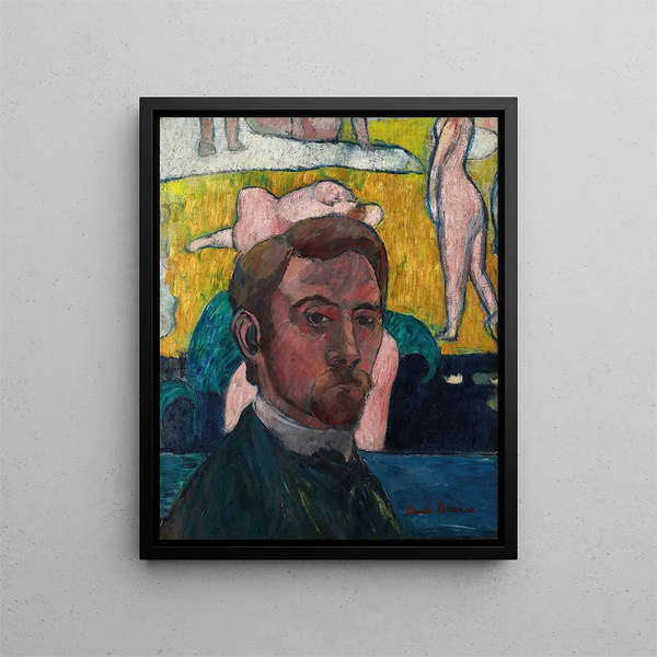 Zelfportret met bord: badsters, de rode koe - Émile Bernard — ingelijst kunstwerk aan de muur