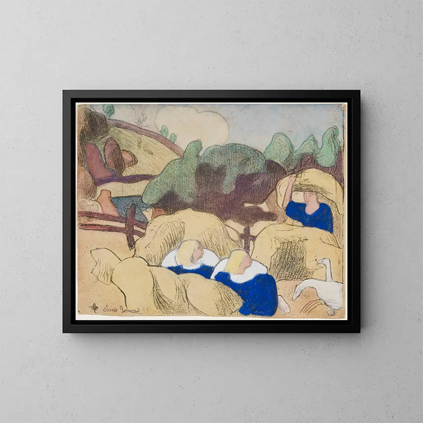 van Vrouwen die hooimolens maken - Émile Bernard — ingelijst kunstwerk aan de muur