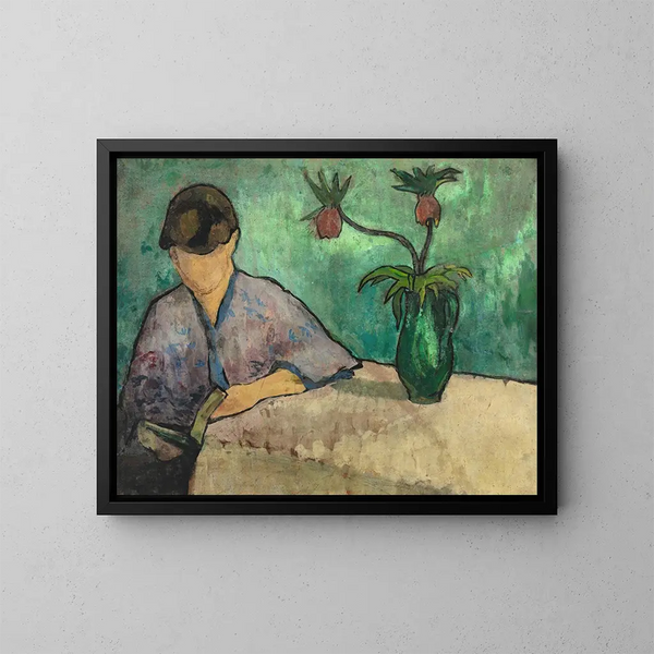jonge vrouw lezend in kimono - Émile Bernard — ingelijst kunstwerk aan de muur