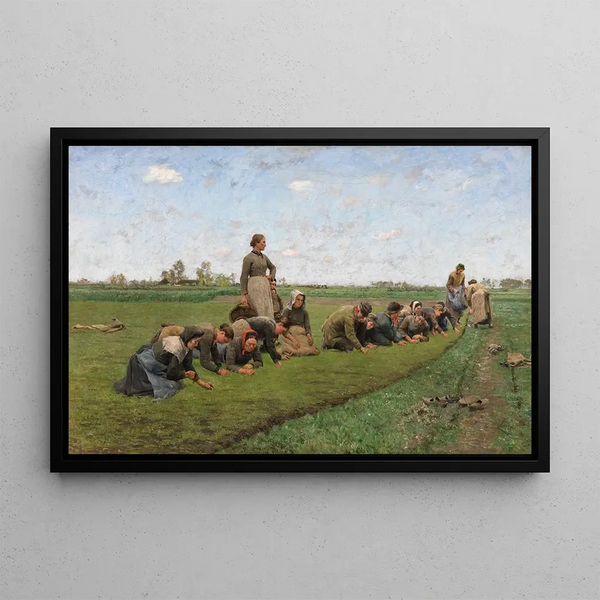 Linen Weeding in Flanders - Émile Claus — framed artwork on a wall