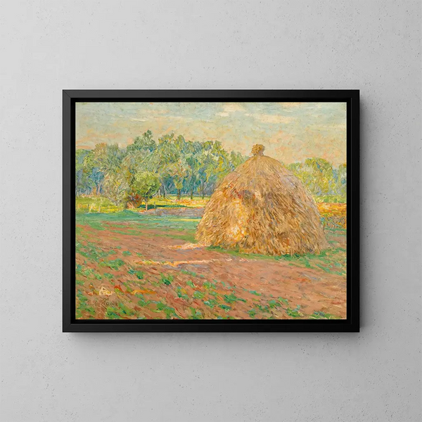 Haystacks - Émile Claus — framed artwork on a wall