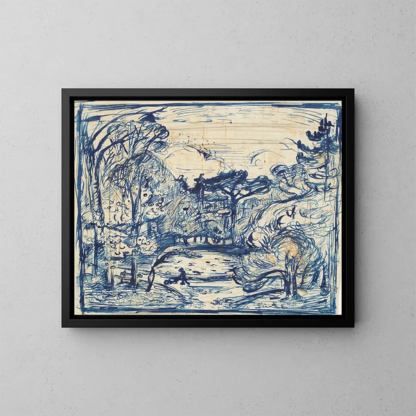 Interior forest painting with woodcutter, La Côte de Grâce, Honfleur - Émile Othon Friesz — framed artwork on a wall