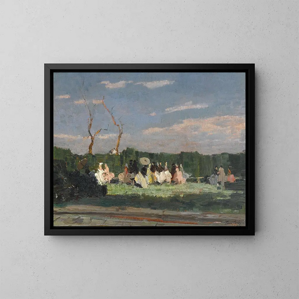 Entertainment in the garden of a villa - Emma Ciardi — framed artwork on a wall