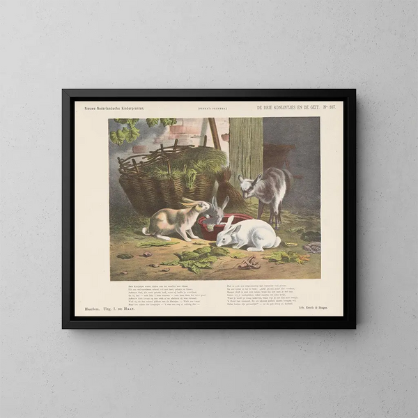 Les trois lapins et la chèvre - Emrik Binger — framed artwork on a wall