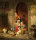 Kinderen van boeren die kippen voeren - Heinrich von Rustige — weergave van het kunstwerk