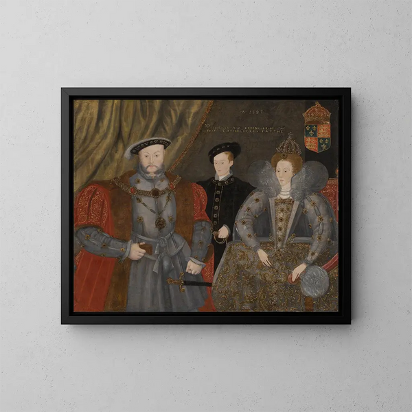 Henri VIII, Elizabeth I and Edward VI - English School — framed artwork on a wall
