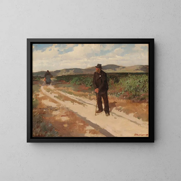 Landscape with a man and a woman on a gravel path - Erik Henningsen — framed artwork on a wall
