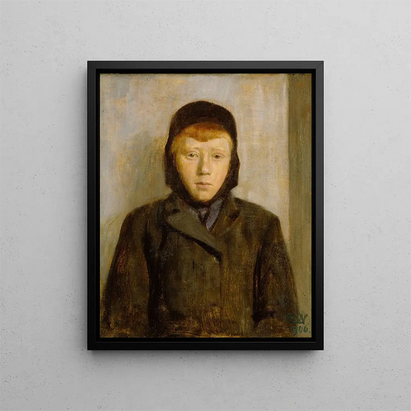 Young boy with red hair - Erik Werenskiold — framed artwork on a wall