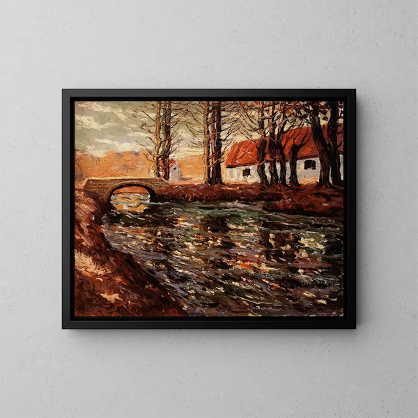 River landscape painting - Ernest Lawson — framed artwork on a wall