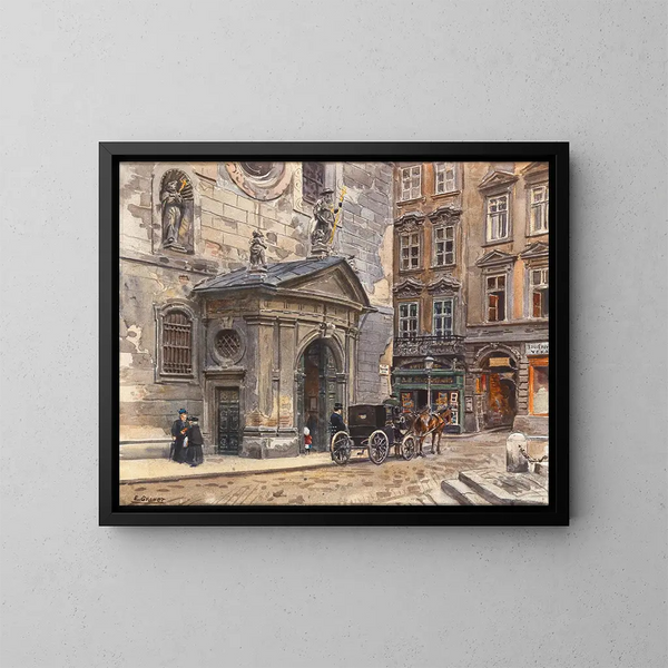 A fiacre near the Franciscan church - Ernst Graner — framed artwork on a wall