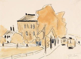 Ernst Ludwig Kirchner - Stadtlandschaft mit zwei Straenbahnen Strassenbahn Berlinerstrasse in Dresden.webp