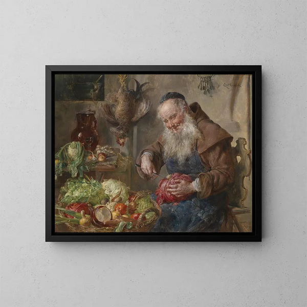 Monk in the Kitchen - Ernst Nowak — framed artwork on a wall