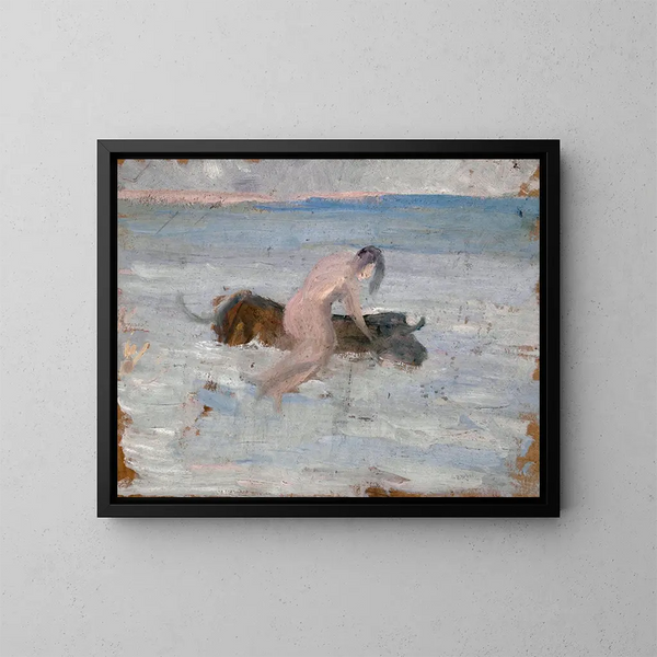 Europe sur le taureau nageant - Ernst Schiess — framed artwork on a wall