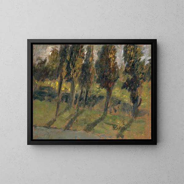 Autumn Trees by a Stream - Ernst Schiess — framed artwork on a wall