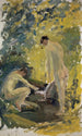 Twee jonge naakte mannen in een rivier in het bos - Ernst Schiess — weergave van het kunstwerk