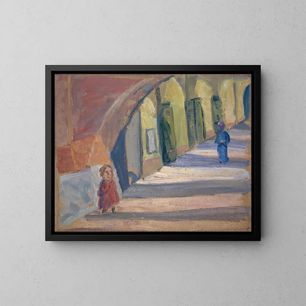 Onder de arcades - Ernst Schiess — ingelijst kunstwerk aan de muur