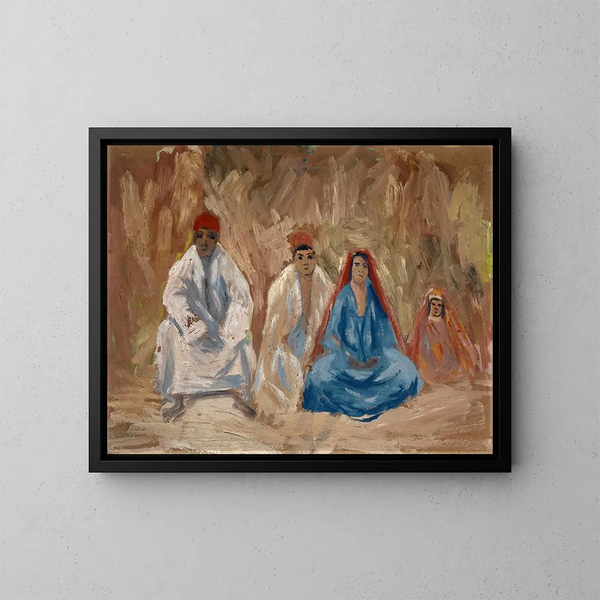 van Vier zittende Bedoeïenen - Ernst Schiess — ingelijst kunstwerk aan de muur