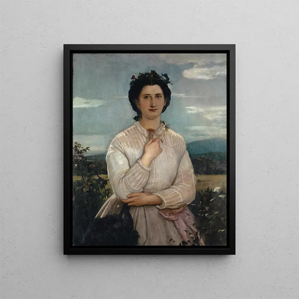Portrait painting of Marie Elisabeth Brüstlein, future wife of the artist - Ernst Stückelberg — framed artwork on a wall