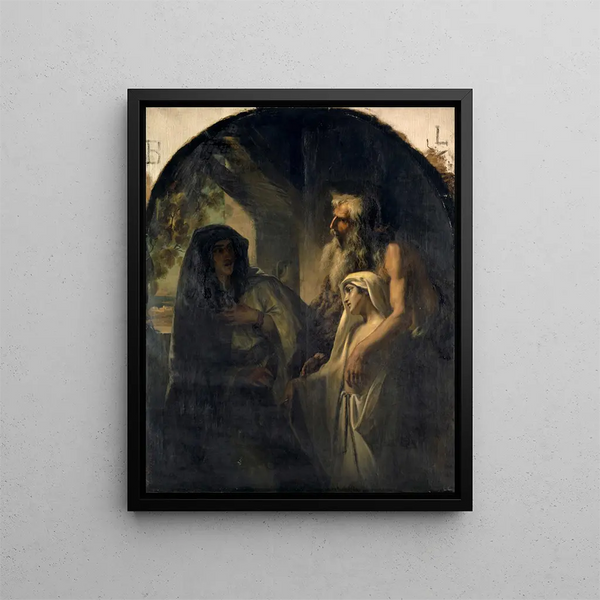 The Prophet Elijah guiding the widow of Zarephath to her son awakened from death 1 Kings 17:10-24 - Ernst Stückelberg — framed artwork on a wall