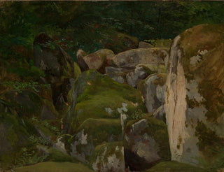 Eugen Bracht - Bemooste Felsen im Waldtal.webp