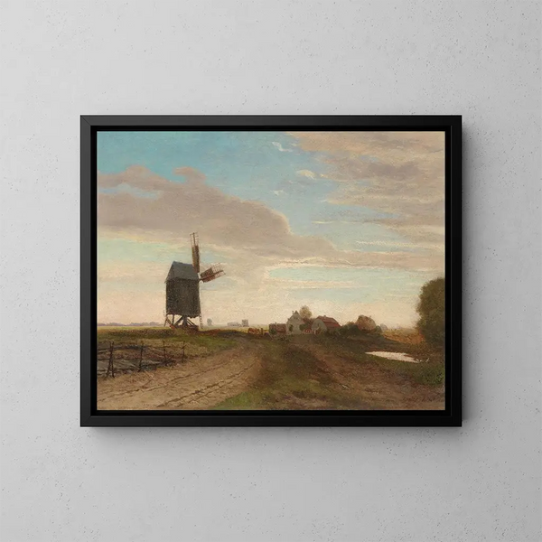 Landscape with Windmill - Eugen Jettel — framed artwork on a wall