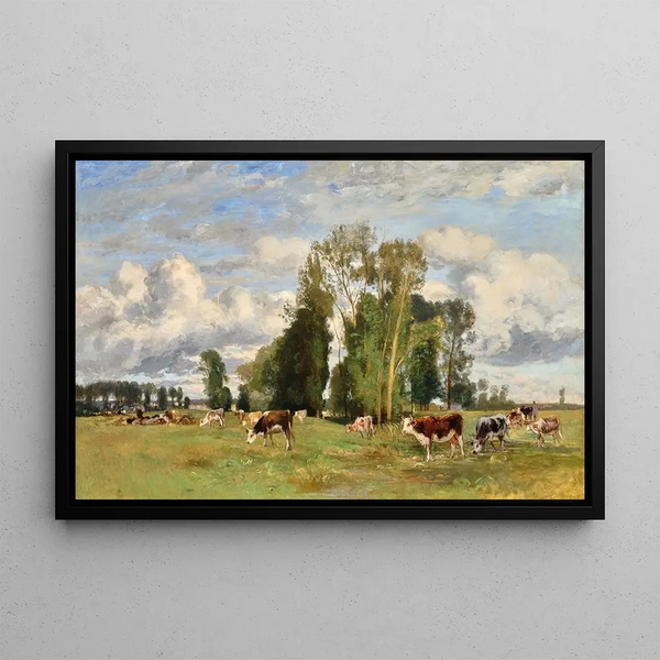 Cows Grazing - Eugen Jettel — framed artwork on a wall