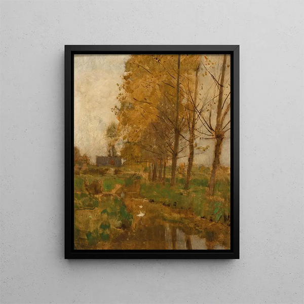 Autumn landscape with willows - Eugen Jettel — framed artwork on a wall