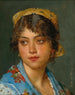 Een jonge Italiaanse vrouw met een gele sjaal - Eugen von Blaas — weergave van het kunstwerk