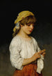 Young girl knitting with a scarf - Eugen von Blaas — artwork view