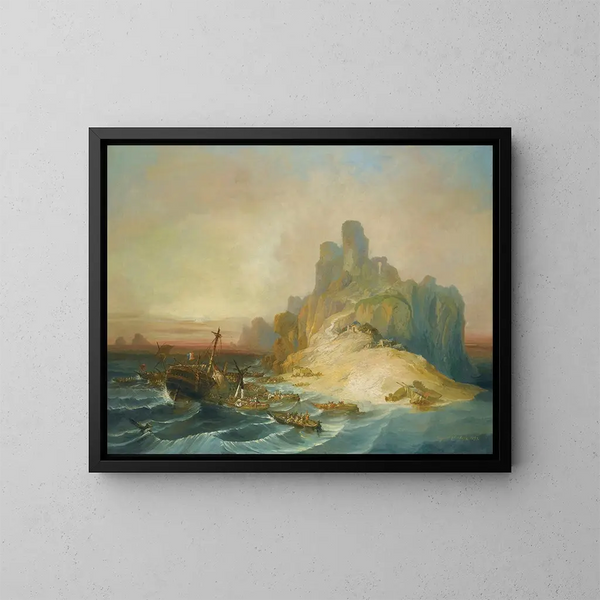 Shipwreck off the coast - Eugenio Lucas Velázquez — framed artwork on a wall