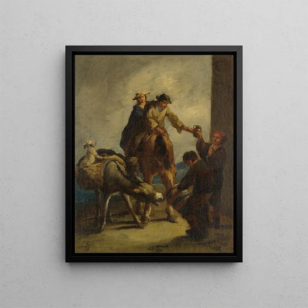 Vendeurs d'eau avec un âne - Eugenio Lucas Velázquez — framed artwork on a wall