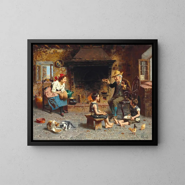 L'heure du conte - Eugenio Zampighi — framed artwork on a wall