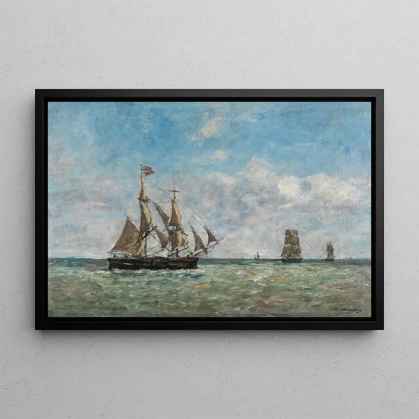Fishing boats in front of Trouville - Eugène Boudin — framed artwork on a wall