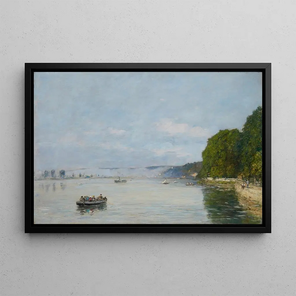 Caudebec-en-Caux, Boats on the Seine - Eugène Boudin — framed artwork on a wall