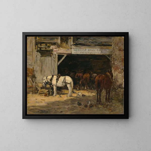 a Cour et curie d'un loueur painting - Eugène Boudin — framed artwork on a wall
