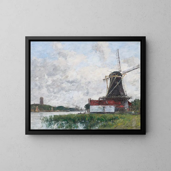 Moulin sur les bords de la Meuse à Dordrecht - Eugène Boudin — ingelijst kunstwerk aan de muur