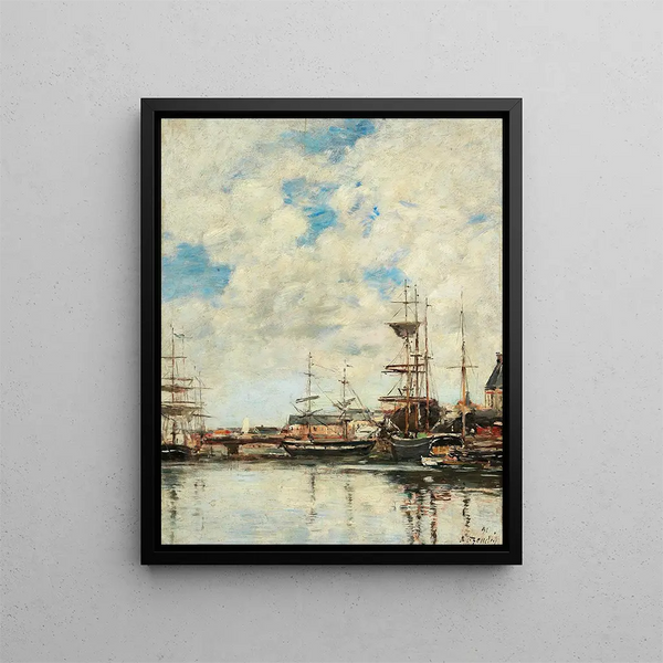 Dunkerque sailboats quay - Eugène Boudin — framed artwork on a wall