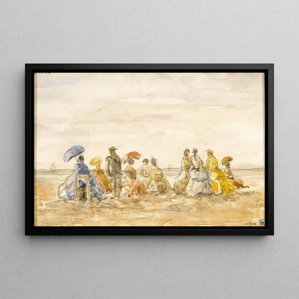 Figuren op het strand van Trouville - Eugène Boudin — ingelijst kunstwerk aan de muur