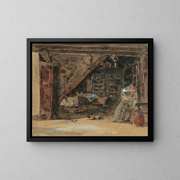 Binnenland Bretagne schilderij, aquarel - Eugène Boudin — ingelijst kunstwerk aan de muur