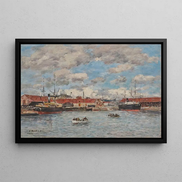 Le Havre, de haven van de dokken - Eugène Boudin — ingelijst kunstwerk aan de muur