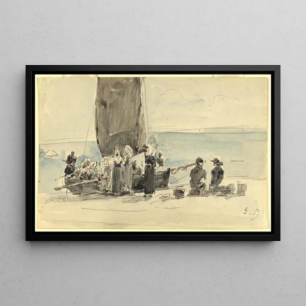 Loading of the boats - Eugène Boudin — framed artwork on a wall