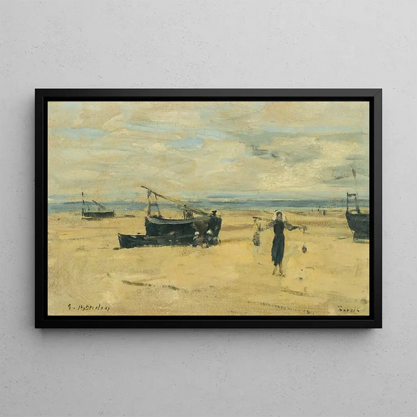 stranden gestrand - Eugène Boudin — ingelijst kunstwerk aan de muur