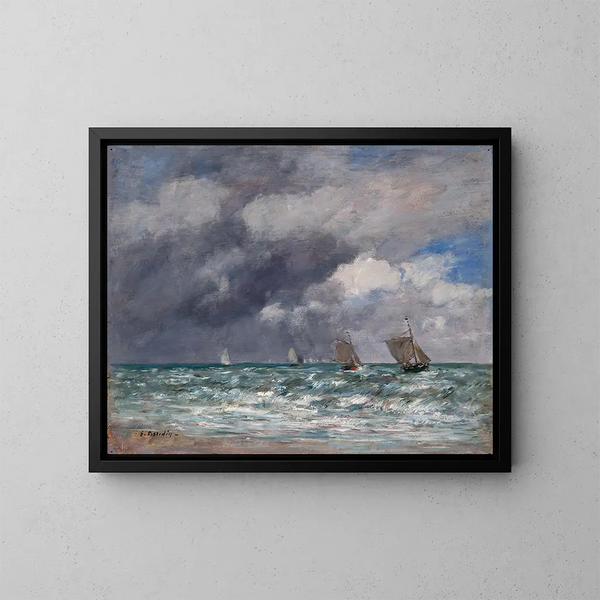 Sailboats near Trouville - Eugène Boudin — framed artwork on a wall