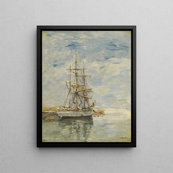 Drie-mast bij anker - Eugène Boudin — ingelijst kunstwerk aan de muur
