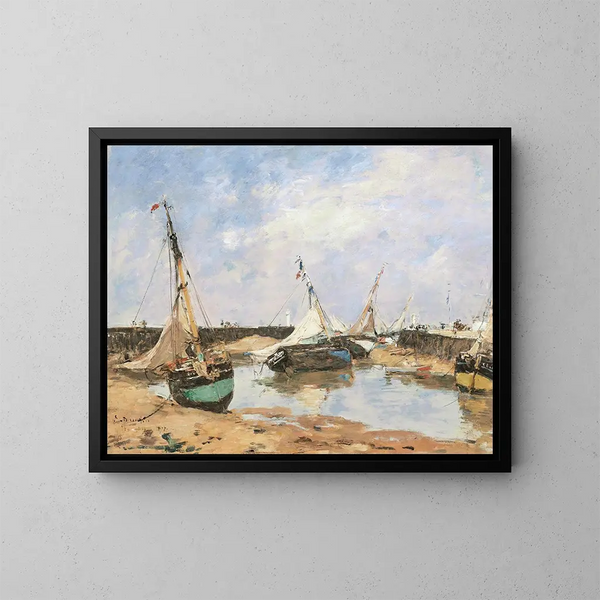 Boats of Trouville between the piers - Eugène Boudin — framed artwork on a wall