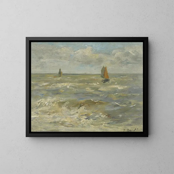 Sailboats on the Sea - Eugène Boudin — framed artwork on a wall