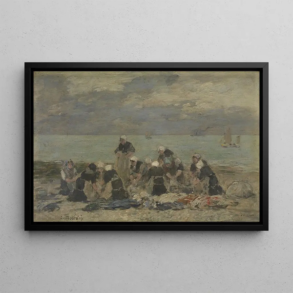 Vrouwen die de was doen in Étretat - Eugène Boudin — ingelijst kunstwerk aan de muur