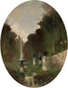 romantisch landschap met fontein - Eugène Deshayes — weergave van het kunstwerk
